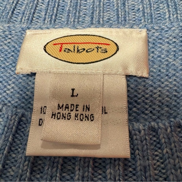 Talbots Sweater Womens Large Blue Merino Wool Classic Preppy - Picture 7 of 8
